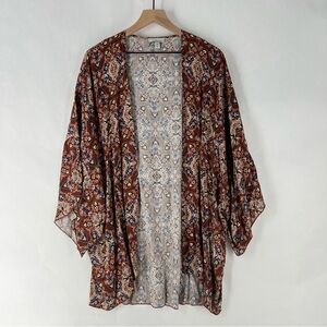 Allison Joy‎ Floral Bohemian Patterned Lightweight Open Front Kimono Cardigan